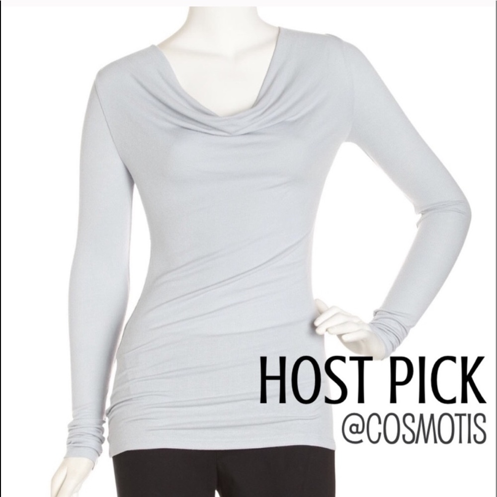 BCBG COWL NECK BABY BLUE RIBBED TOP